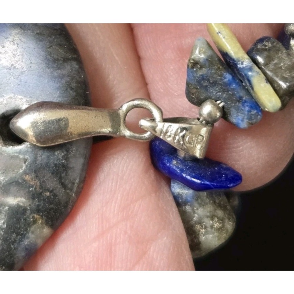 Vintage Sodalite Pendant Beaded Necklace Lapis Lazuli 18K GF Clamp Deep Blue - Picture 8 of 11